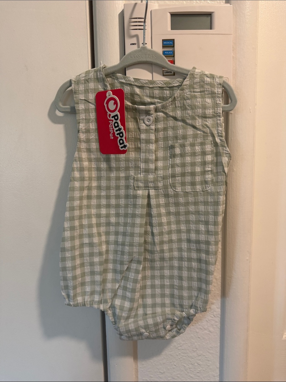 PatPat Sage Green Gingham Sleeveless Baby Romper